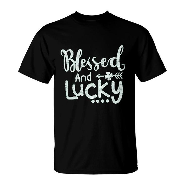 St Patrick's Day  Women Green Shamrock  Blessed And Lucky T-Shirt