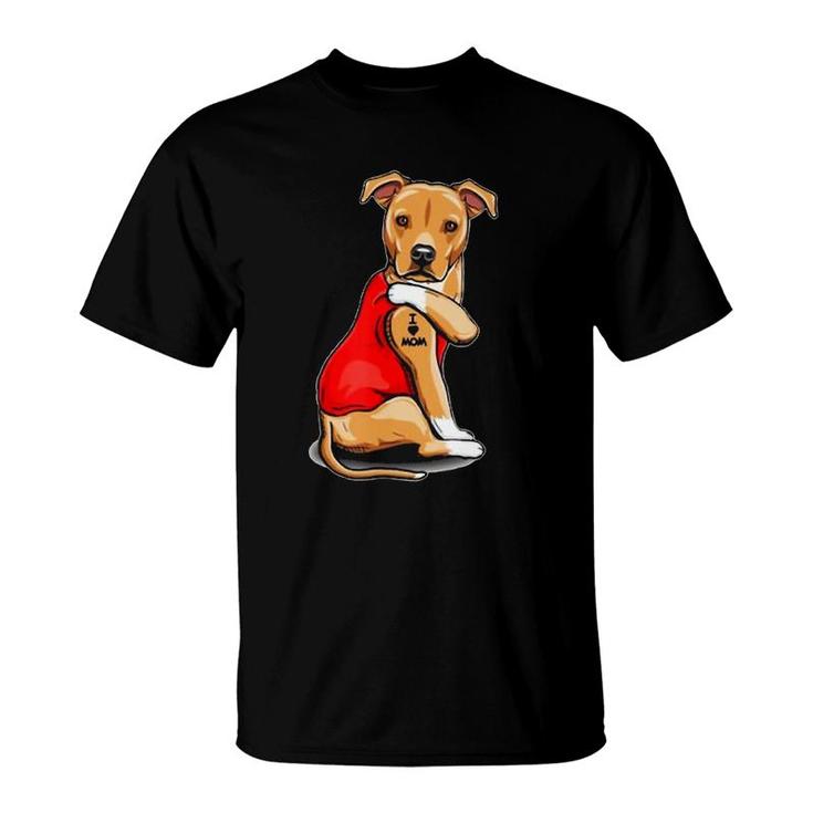 Staffordshire Bull Terrier Dog Tattoo I Love Mom Mother's T-Shirt
