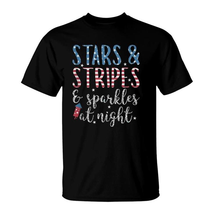 Stars & Stripes Sparkles At Night Patriotic July 4Th  T-Shirt