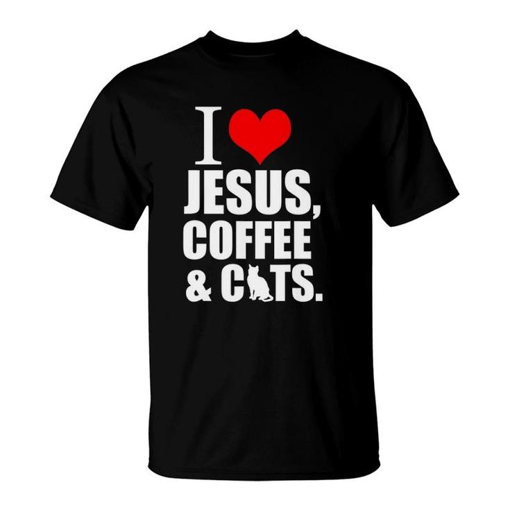 Storecastle I Love Jesus Christian Coffee And Cats Gift T-Shirt