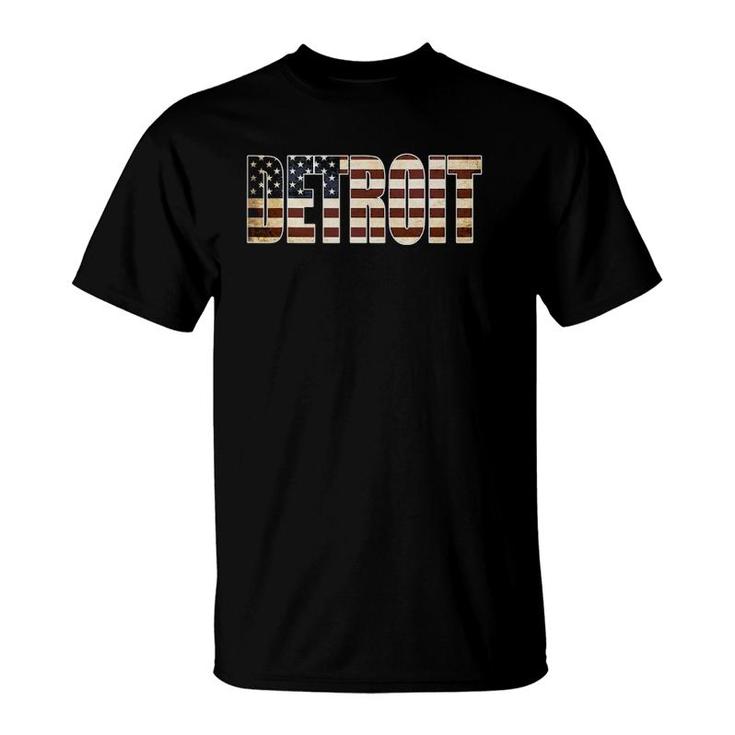 Straight Outta Detroit Us Flag Patriotic T-Shirt
