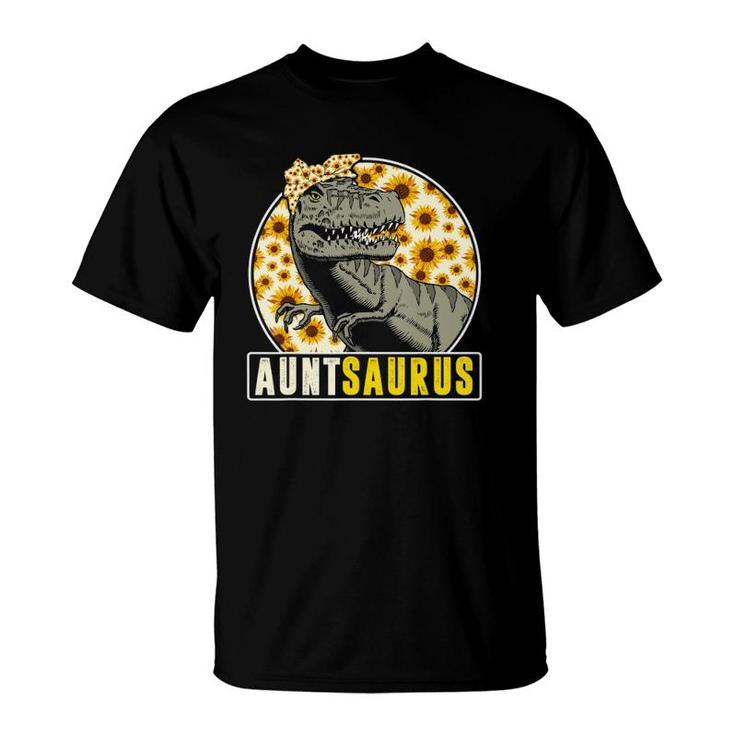 Sunflower Auntsaurus S Mothers Day Aunt Saurus T-Shirt