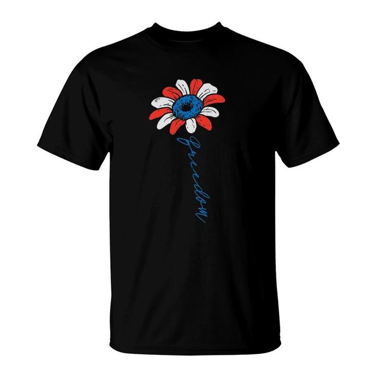 Sunflower Freedom American Flag Usa 4Th Of July Fourth Women T-Shirt