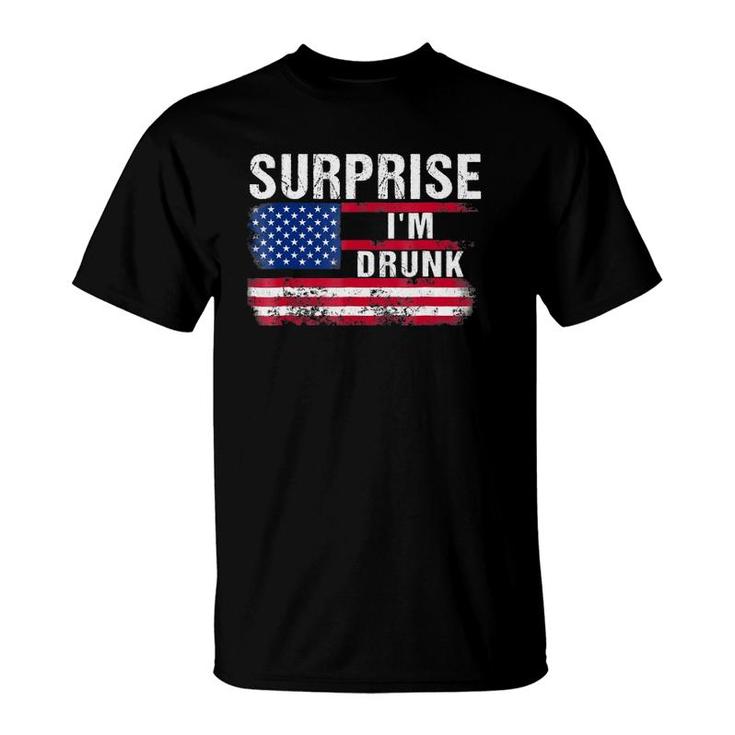 Surprise I'm Drunk Funny American Flag Drinking T-Shirt