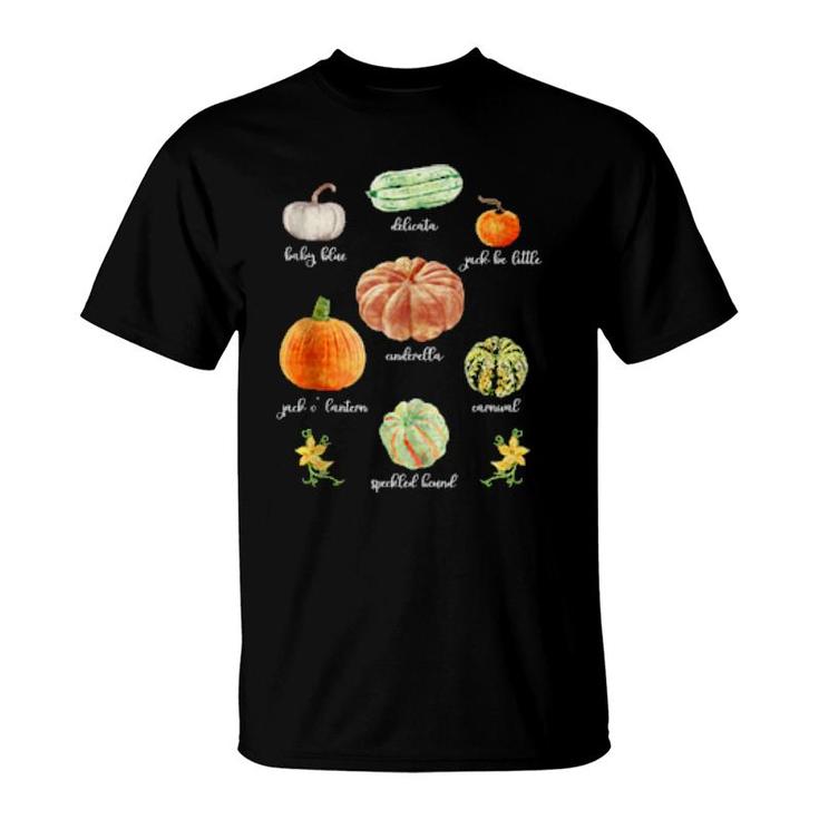 Thanksgiving Pumpkin Types Cute Fall Pumpkins  T-Shirt
