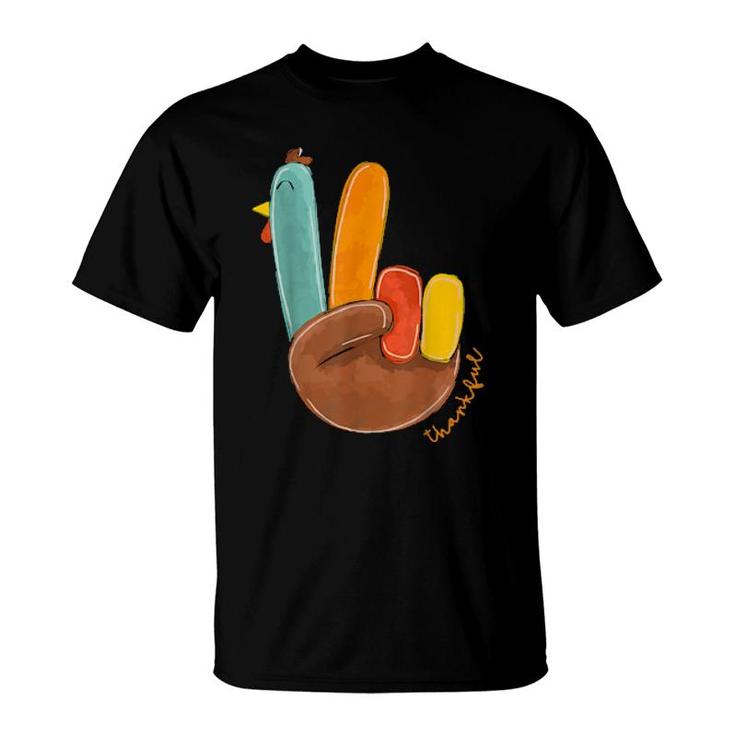 Thanksgiving Thankful Turkey Peace Hand Sign, Thanksgiving T-Shirt
