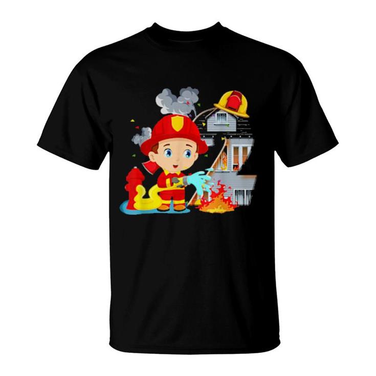The Little Fireman Birthday  2 Year Old 2Nd Birthday  T-Shirt