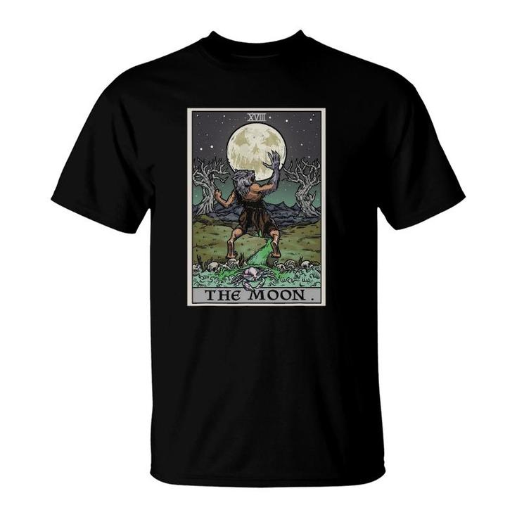 The Moon Tarot Card Halloween Werewolf Gothic Witch Horror T-Shirt