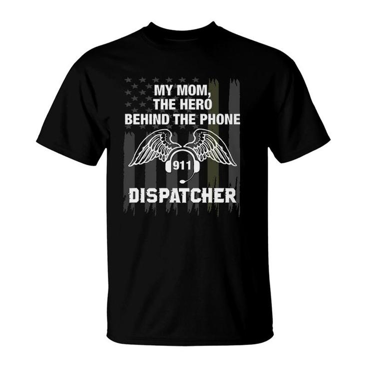Thin Gold Line American Flag My Mom 911 Dispatcher T-Shirt