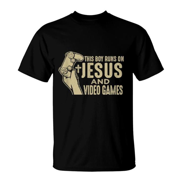 This Boy Runs On Jesus And Video Games Christian Hands  T-Shirt