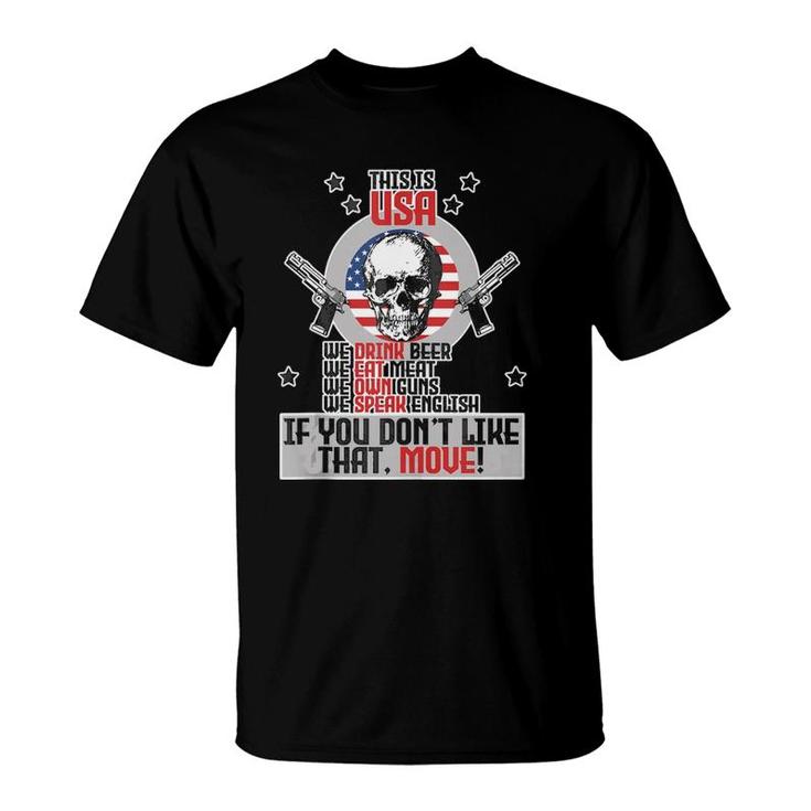 This Is Usa We Love Freedom We Drink Beer Skull Gift  T-Shirt