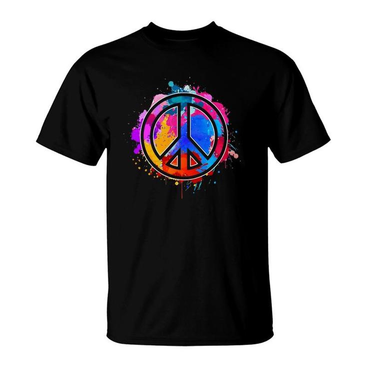Tie Dye Flowered Peace Sign Graphic Hippie 60S 70S Retro T-Shirt