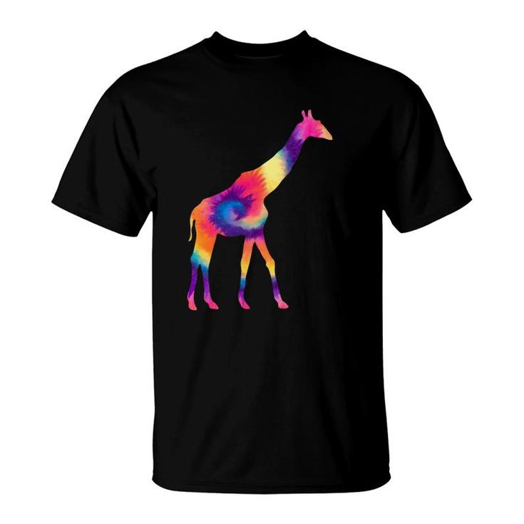 Tie Dye Giraffe Silhouette Art Safari Animal T-Shirt