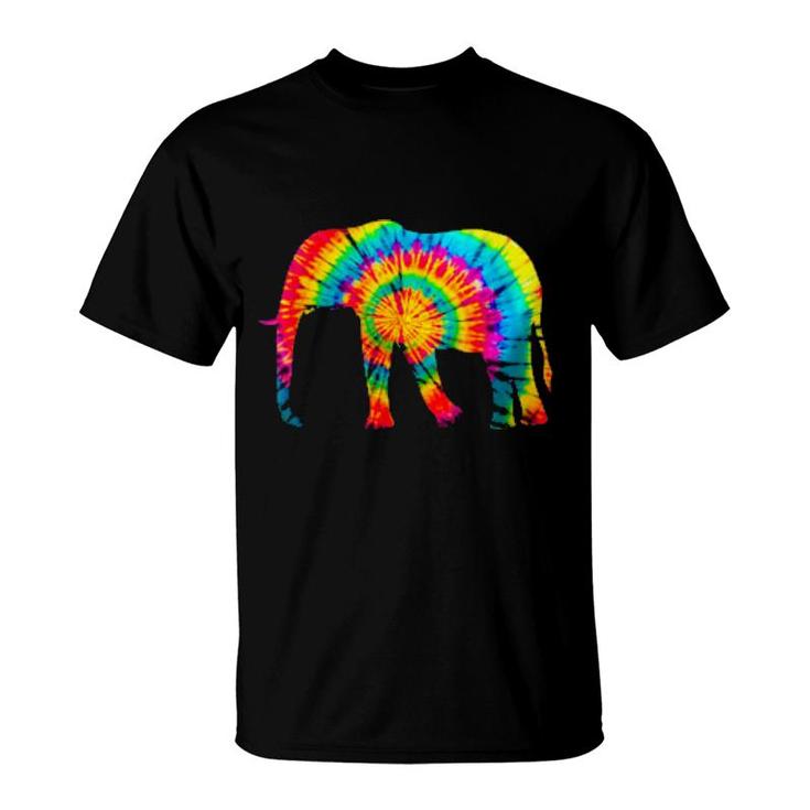 Tiedye Pattern And Tye Dye Colors And Animal Elephant  T-Shirt