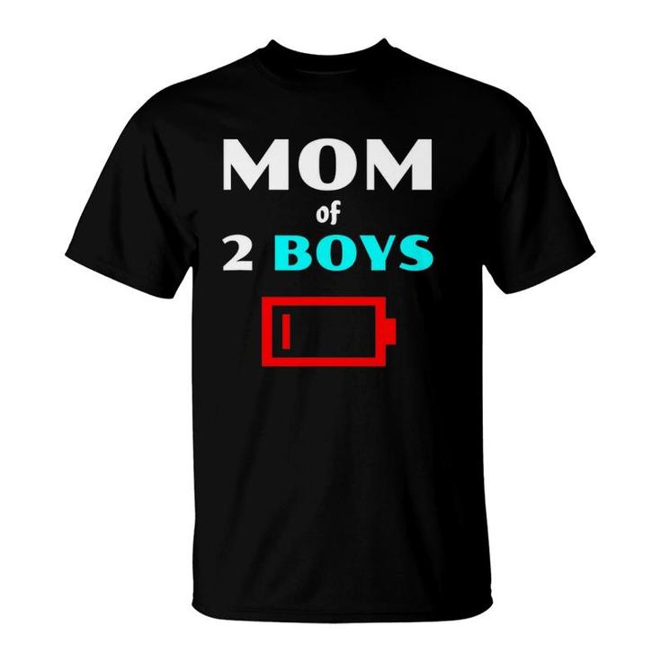 Tired Mom Of 2 Boys Funny Mother With Two Sons Low Battery T-Shirt