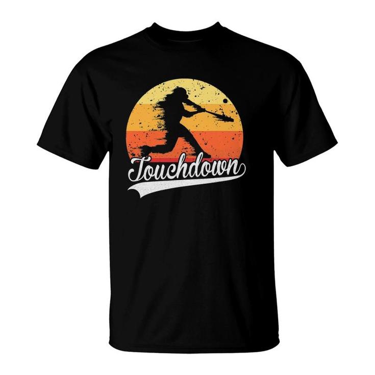 Touchdown Funny Baseball Player Retro Vintage Sunset Homerun T-Shirt