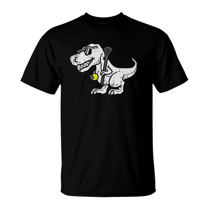 Trex Dinosaur Lacrosse Funny Lax Player Goalie Kids Boys T-Shirt