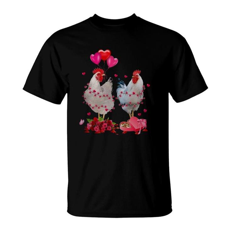 Two Chicken Valentines Day Heart Chicken Couple Men Women T-Shirt
