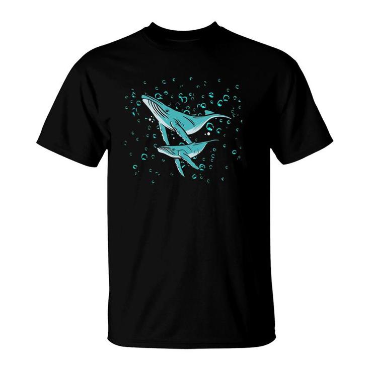 Two Humpback Whales In The Ocean Beautiful Marine Animal And T-Shirt
