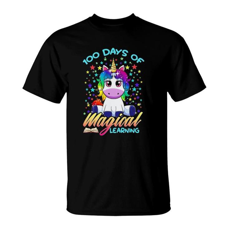 Unicorn 100 Days Magical Learning Happy 100Th Day Of School T-Shirt