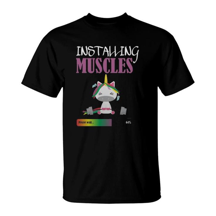 Unicorn Pony Installing Muscles Funny Unicorn Gym T-Shirt
