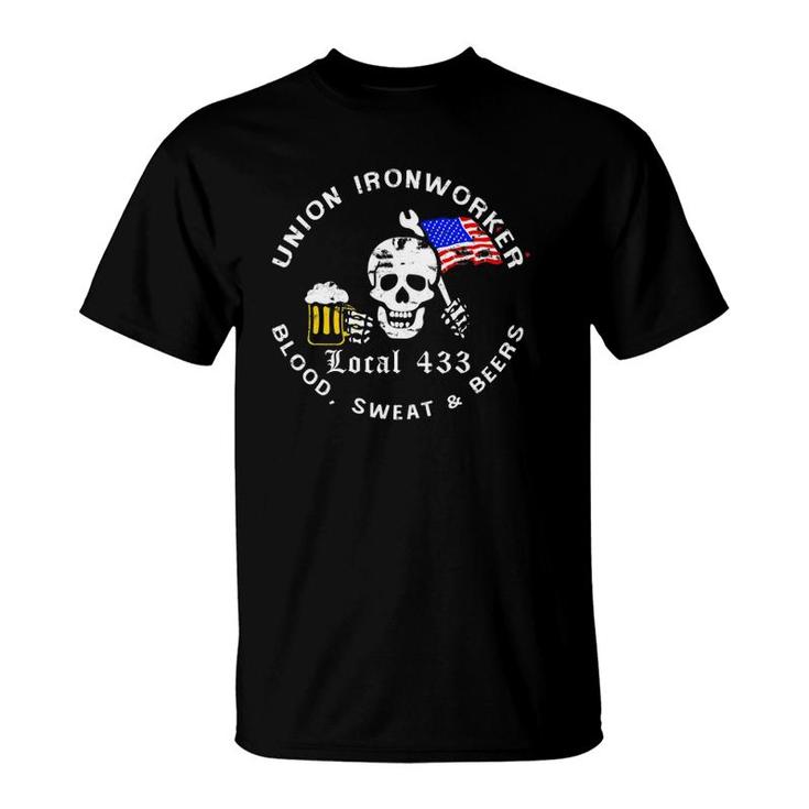 Union Ironworker Local 433 Blood Sweat & Beers Flag Tee T-Shirt