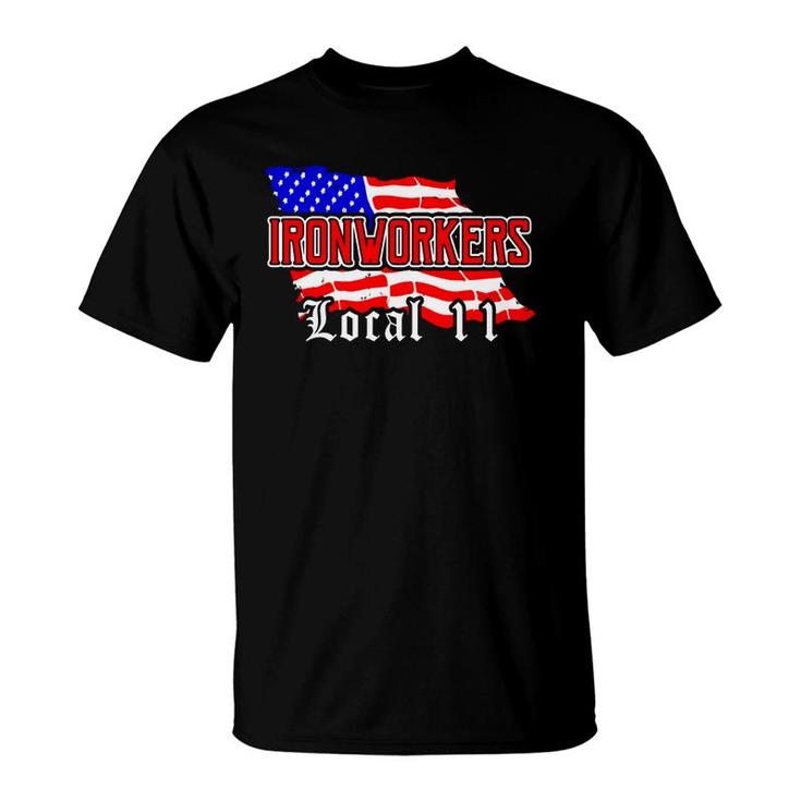 Union Ironworkers Local 11 New Jersey American Flag Tee T-Shirt