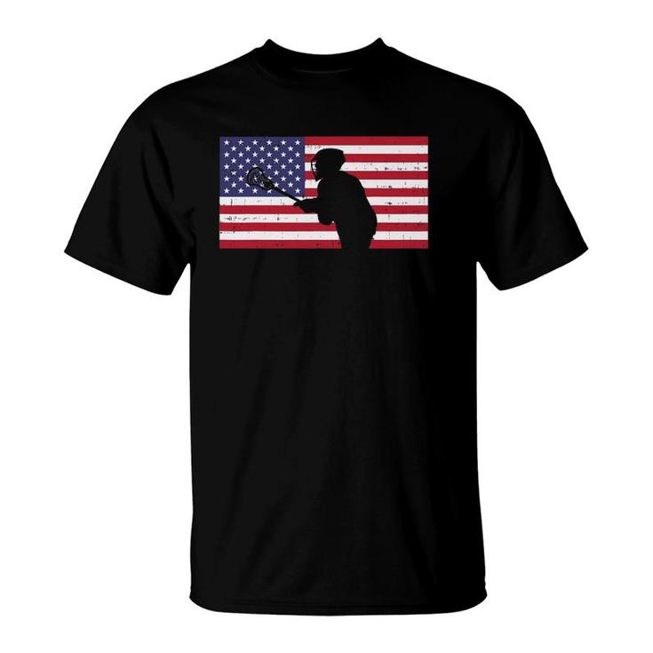 Us Flag Lacrosse Player Vintage Lax Patriotic Men Women Kids T-Shirt