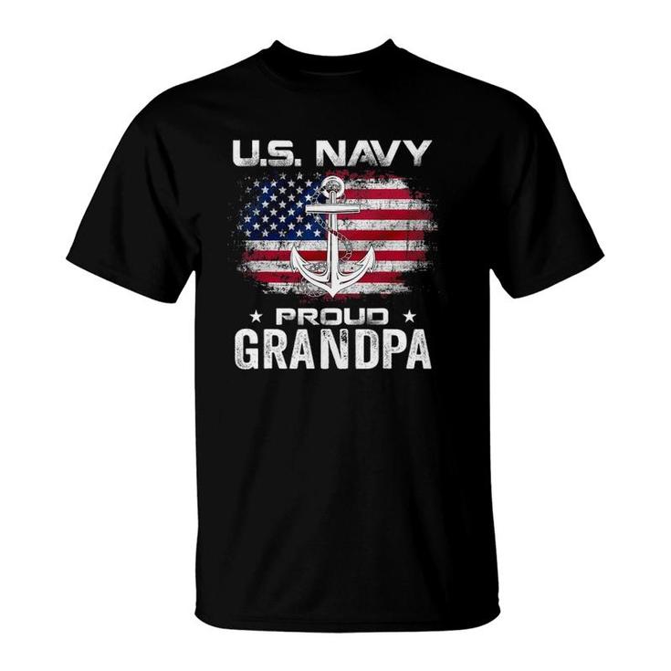 US Navy Proud Grandpa With American Flag Gift Veteran T-Shirt