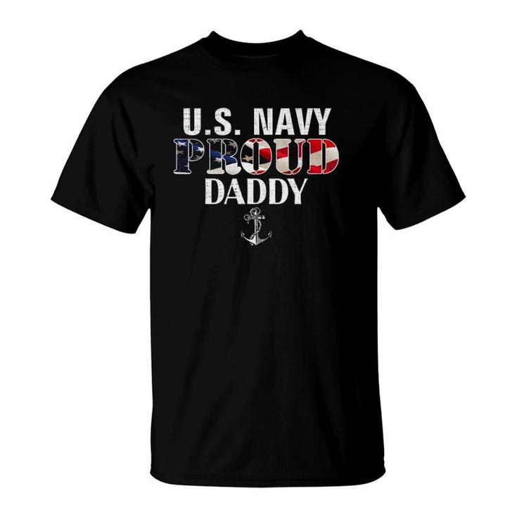 Us Proud Navy Daddy With American Flag Veteran Day T-Shirt