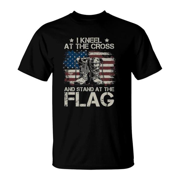Usa Combat Boots I Kneel At The Cross And Stand At The Flag T-Shirt