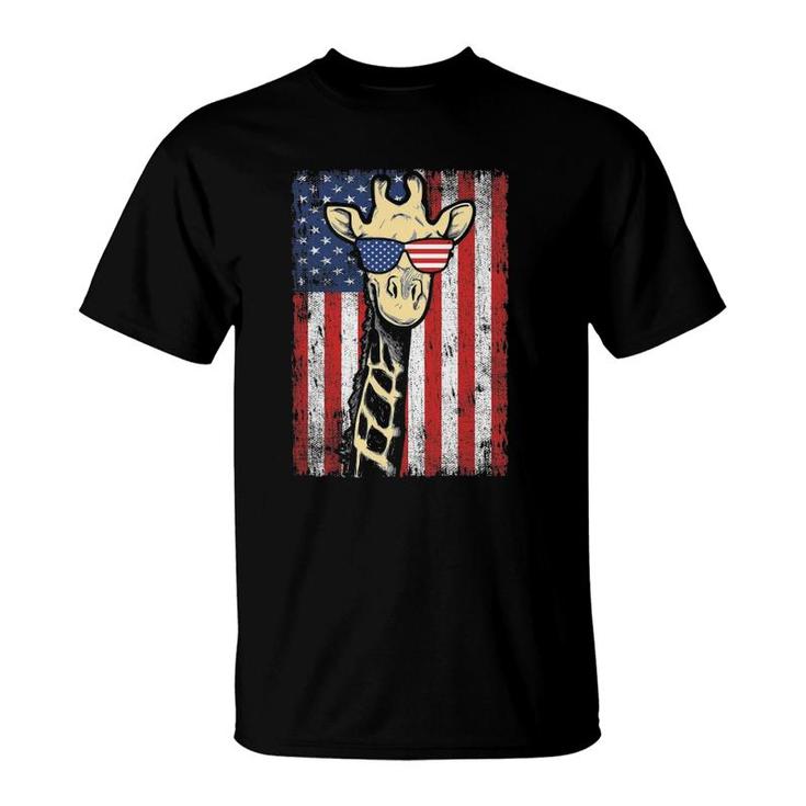 Usa Flag Patriotic Giraffe Sunglasses Funny Animal Lover T-Shirt