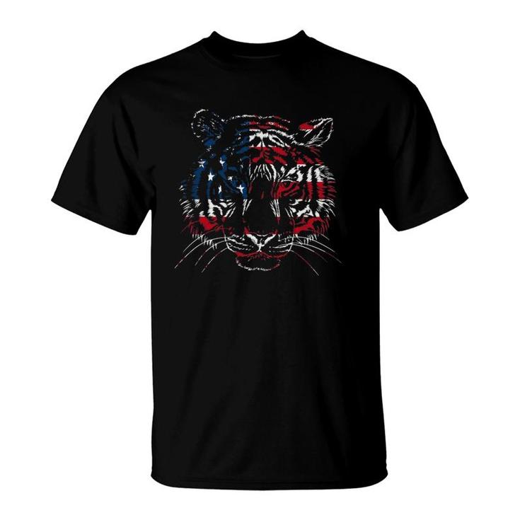 Usa Flag Tiger Patriotic Independence Day 4Th Of July T-Shirt