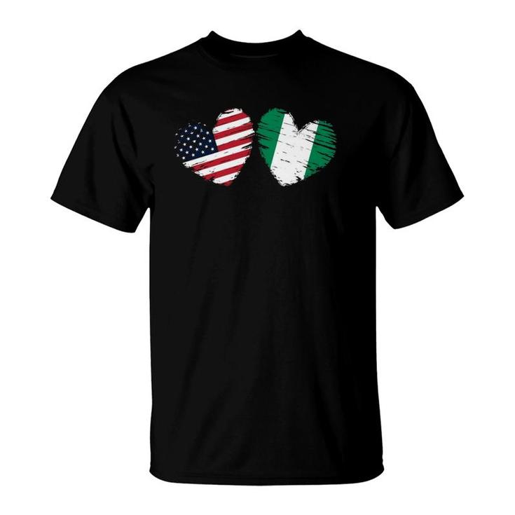Usa Nigeria Flag Heart Valentine's Day Nigerian American  T-Shirt