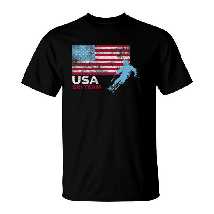Usa Ski Team American Flag Skiing Usa Support The Team Tees T-Shirt