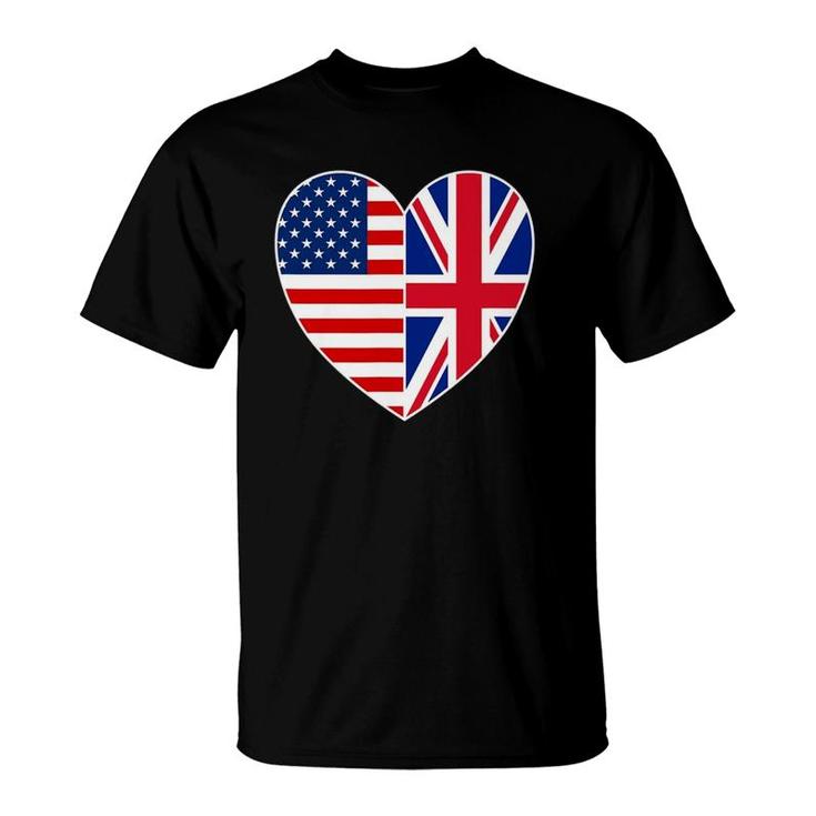 Usa Uk Flag Heart Tee Patriotic Fourth Of July T-Shirt