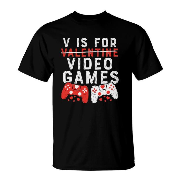 V Is For Video Games  Valentine Boys Valentine's Day T-Shirt