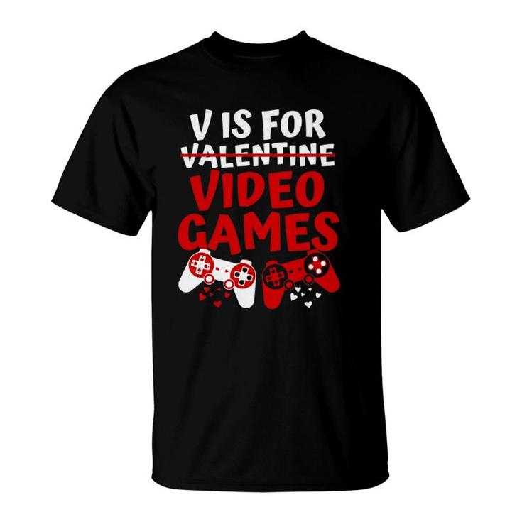 V Is Video Games Valentine's Day Gamer Boy Men T-Shirt