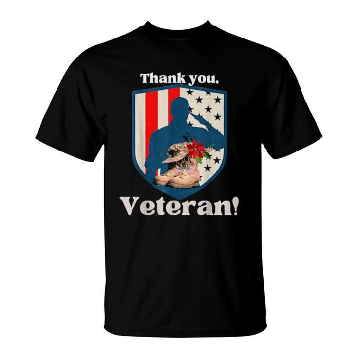 Veterans Day Military Boots Thank You Veteran Flag  T-Shirt