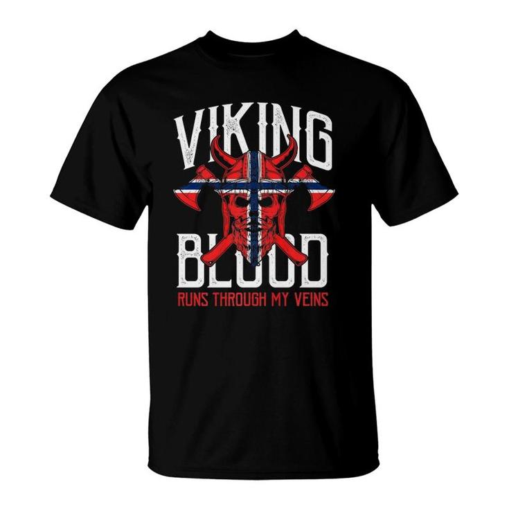 Viking Blood Skull Norwegian Flag Pride Norway Premium T-Shirt