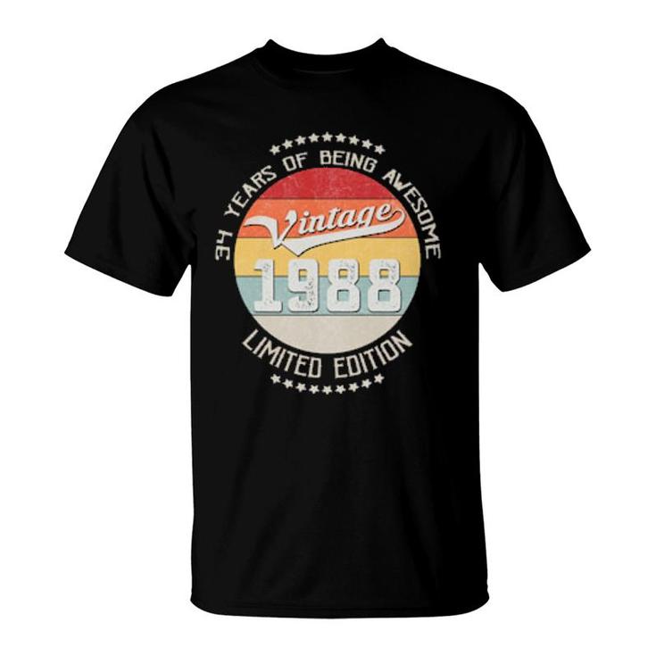 Vintage 1988 34Th Birthday 34 Years Being Awesome  T-Shirt
