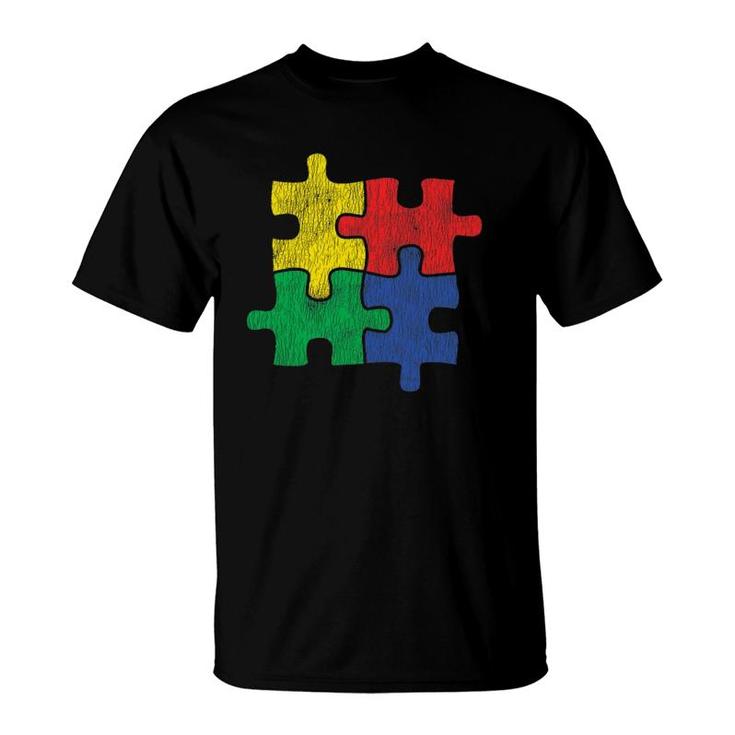 Vintage Autism Colorful Puzzle, Kids Autism Awareness Gift T-Shirt
