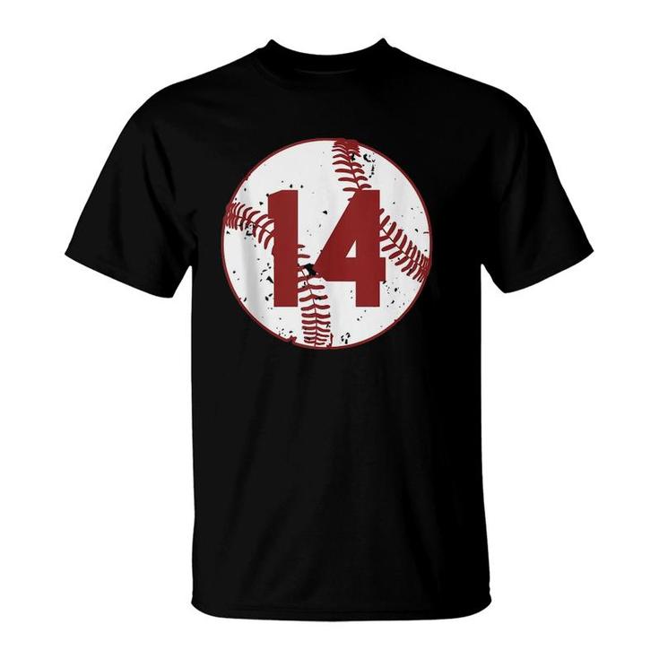 Vintage Baseball Number 14  Cool Softball Mom Gift  T-Shirt