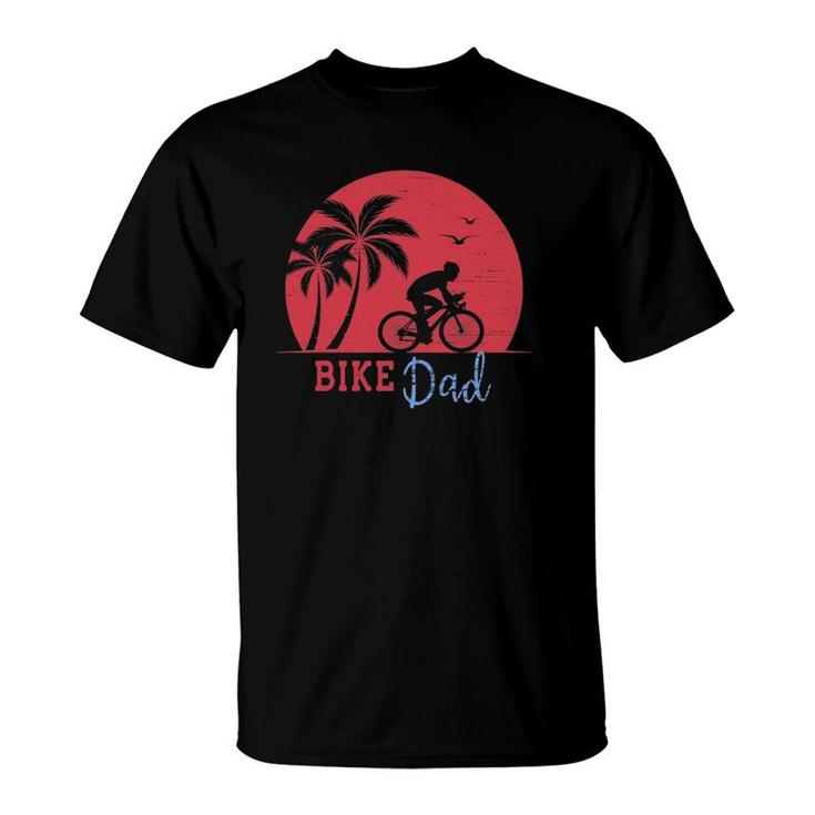 Vintage Bike Dad With Red Retro Sunset T-Shirt