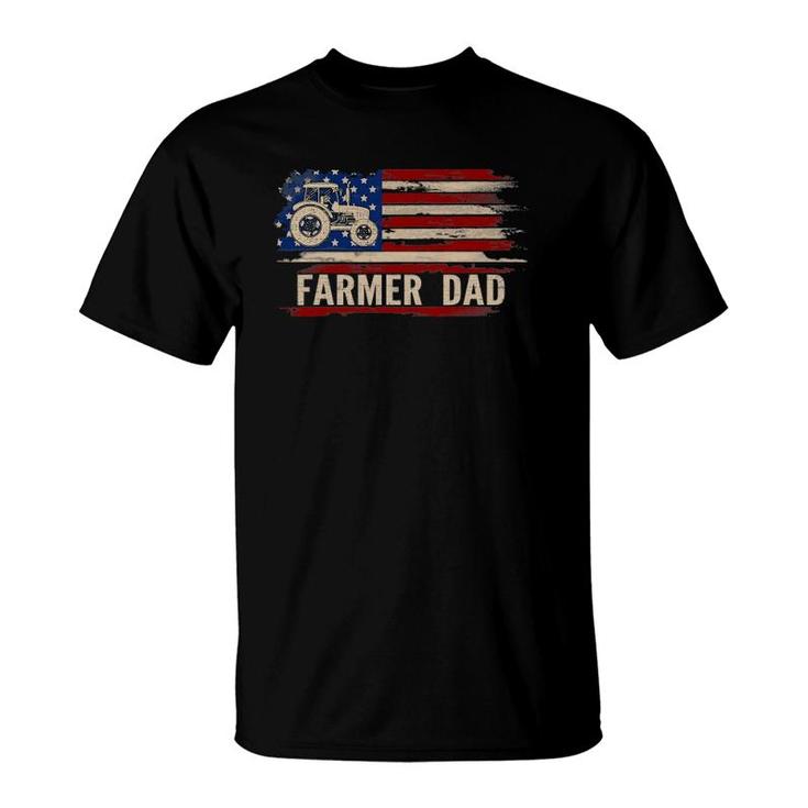Vintage Farmer Dad American Usa Flag Farming Tractor Gift T-Shirt