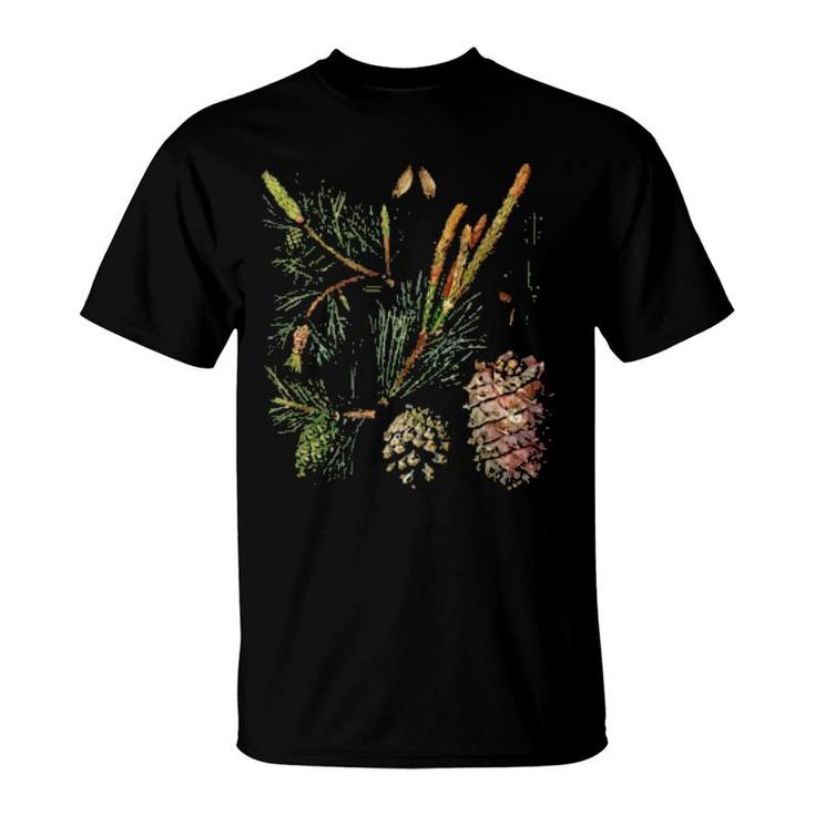 Vintage Inspired Xmas Floral Elements Botanical Chart  T-Shirt
