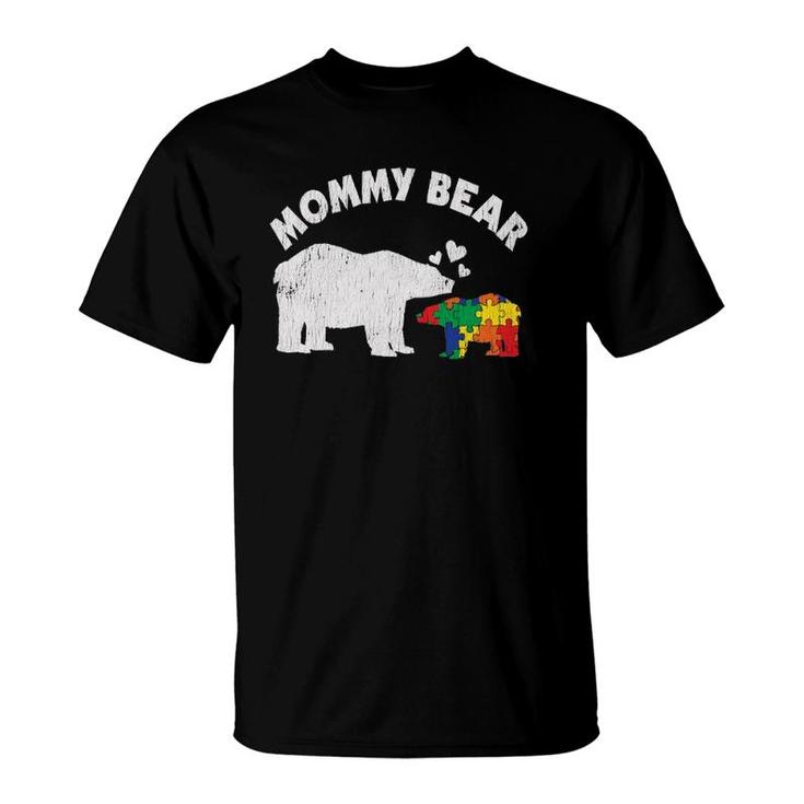 Vintage Mommy Bear Mother Autistic Kids Autism Awareness Mom  T-Shirt