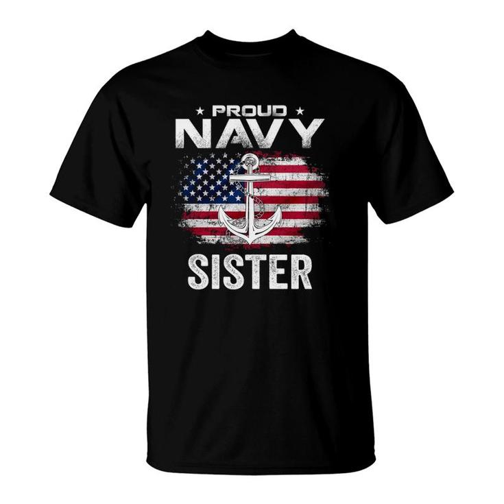 Vintage Proud Navy Sister With American Flag Gift Veteran  T-Shirt