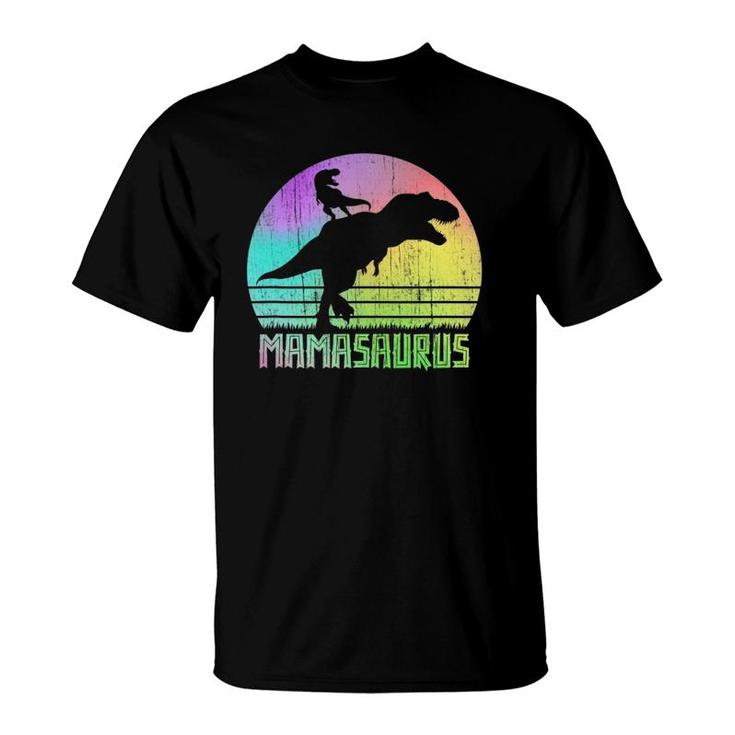 Vintage Retro Mamasaurus Rainbow Sunset Gift For Mother Of 1 Ver2 T-Shirt