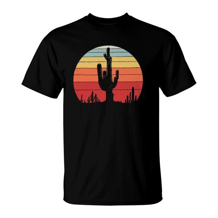 Vintage Retro Saguaro Cactus Sunset Opuntia Cactaceae T-Shirt